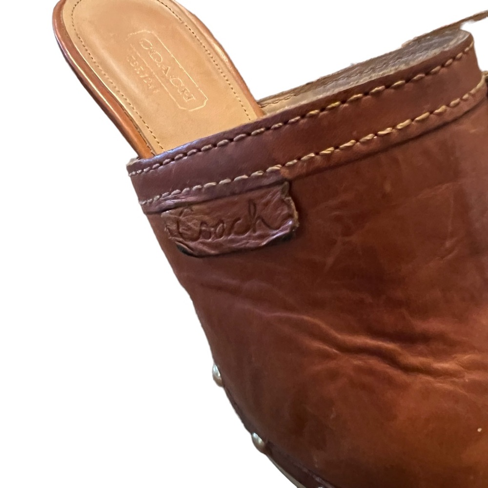 Leather Studded Brown Clog Heels - Picture 5 of 10